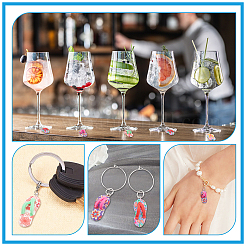 手作りビーチサンダル/シャンクラワイングラスチャームタグ作成キット  20個の手作りポリマークレイペンダントを含む  真鍮20個ワイングラスチャームリング＆30個丸カン  ミックスカラー  70個/箱&nbsp;DIY-SC0018-57
