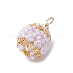 シードビーズペンダント  ゴールデン真鍮パーツ  ラウンド  ライラック  23x16mm  穴：3mm&nbsp;PALLOY-MZ00376-04