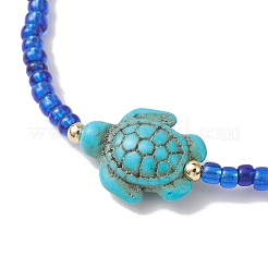 Juego de 8 pulsera elástica con cuentas de semillas de vidrio y turquesa sintética para mujer.&nbsp;BJEW-MZ00319