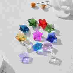 クリアガラスチャーム  多面カット  スター  ミックスカラー  13x13.5x7mm  穴：1mm  12色  6個/カラー  72個/箱&nbsp;GLAA-ZZ0001-01
