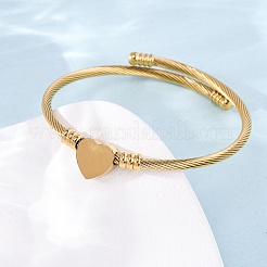 Браслет-манжета из нержавеющей стали 304 с бусинами в форме сердца BJEW-K280-02G