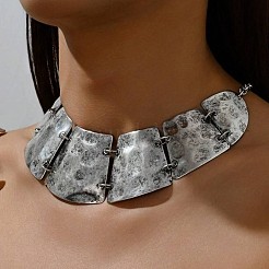 Collane a pettorina trapezoidali vintage boho in lega e ferro con texture per donna&nbsp;WG7697B-01
