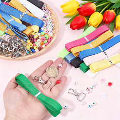 DIYペンダントデコレーション作成キット  鉄製回転Dリング、ロブスタークロー留め具を含む  アクリルビーズ  チロリアンテープ  ミックスカラー  38x24x6mm&nbsp;DIY-BM0001-92