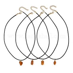 Collier avec pendentif en ambre brut naturel et cordon ciré noir&nbsp;NJEW-JN06582-01