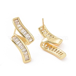 クリアキュービックジルコニアツイストラインスタッドピアス  女性のための真鍮のアクセサリー  ゴールドカラー  22x11mm  ピン：0.8mm&nbsp;EJEW-C040-06G