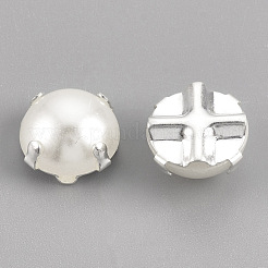 Absプラスチック模造パールシャンクボタン  真鍮パーツ  半円  乳白色  銀色のメッキ  10x10x6mm  穴：1.2mm&nbsp;BUTT-T002-10mm-01S