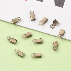 アイアン製折りたたみ式カシメエンドパーツ  圧着コードの端を折ります  アンティークブロンズ  6x3x2.3mm  穴：1.2mm&nbsp;IFIN-ZX994-AB