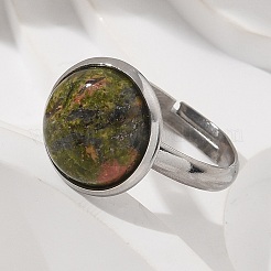 Полукруглые кольца с натуральными и синтетическими драгоценными камнями RJEW-M062-01P-23