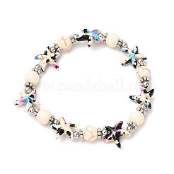 Комплект из 4 шт. эластичных браслетов из синтетических бирюзовых бусин и бусин из сплава и латуни&nbsp;BJEW-JB12408