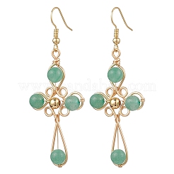 4 пара серег-подвесок из латуни с натуральными драгоценными камнями EJEW-TA00728