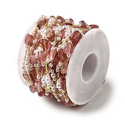 Цепочки из бисера ручной работы из натурального клубничного кварца CHC-F020-03G-03