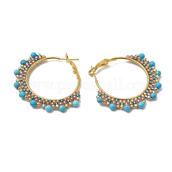 Boho orecchini a cerchio in magnesite naturale sfaccettata (tinta) e vetro da donna&nbsp;EJEW-MZ00156