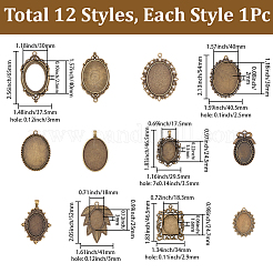 12 stücke 12 stile tibetischen stil zink-legierung anhänger cabochon einstellungen&nbsp;TIBEP-SC0003-48