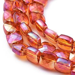 電気メッキガラスビーズセット  多面カット  正方形  サンゴ  6.5x6.5x4mm  穴：1mm  約100個/連  23.62~25.1インチ（60~63.7cm）&nbsp;EGLA-S176-02-B07
