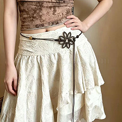 Boho-Taillengürtel aus Leinen mit hohlen Holzblumen für Damen&nbsp;FS-WG0843E-01