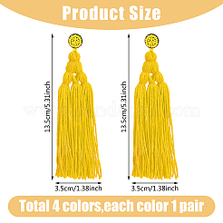 4 пара серег-кисточек из двухцветного полиэстера с бисером EJEW-FI0002-96