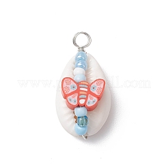 Подвески из натуральной ракушки каури и полимерной глины ручной работы&nbsp;PALLOY-JF03818-02