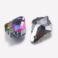 カット加工ガラスラインストーンチャーム  模造オーストリアのクリスタル  葉  火山  11.5x16.5x5.5mm  穴：1mm&nbsp;RGLA-F052-001VO