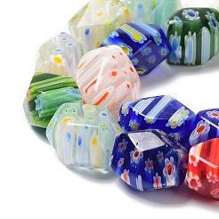 手作りミッレフィオーリガラスビーズ連売り  多面カット  直方体の  カラフル  14~16x10~12x10~12mm  穴：1mm  約22~25個/連  15.7インチ&nbsp;LS-LAMP-G099-10
