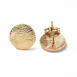 Ионное покрытие (ip) 304 нержавеющая сталь текстурированные плоские круглые серьги-гвоздики для женщин EJEW-F300-02G