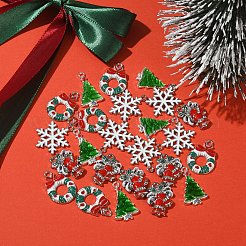 クリスマス合金ペンダント24個、4スタイル  エナメル  混合図形  プラチナ＆シルバー  20.5~25x14.5~19x1.5~3.5mm  穴：1.6~2mm  6個/スタイル&nbsp;ENAM-YW0006-43