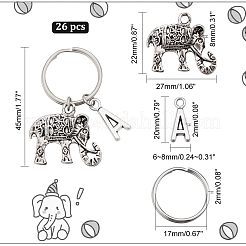 象のステッチマーカー  レターステッチマーカーチャーム  編み物用 製織 裁縫 アクセサリー ハンドメイド ジュエリー  アンティークシルバー  4.5cm  26個/セット&nbsp;KEYC-NB0001-37