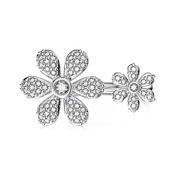 Открытые манжеты из серебра 925 пробы с цветочным родиевым покрытием и прозрачным микропаве с фианитами для женщин RJEW-Q816-04P