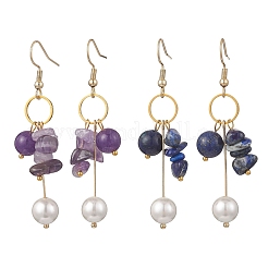 2 пара серег-подвесок с натуральным аметистом и лазуритом&nbsp;EJEW-JE06829