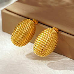 Геометрические овальные серьги-гвоздики из нержавеющей стали 304 с полосками&nbsp;CQ0547