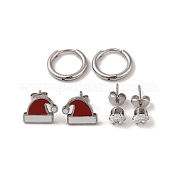 3 paire de boucles d'oreilles créoles et clous de Noël en acier inoxydable 304 pour femmes&nbsp;EJEW-K279-12D-P