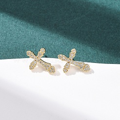 Серьги-кольца из латуни с микропаве и прозрачным кубическим цирконием&nbsp;EJEW-H178-04G