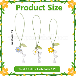 3個 3色の花と葉の亜鉛合金エナメルと樹脂ペンダント装飾  ミックスカラー  180mm  1pc /カラー&nbsp;AJEW-DJ0003-30