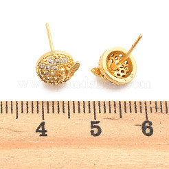 Плоские круглые серьги-гвоздики с бабочкой из латуни с микропаве из прозрачных кубических цирконий&nbsp;EJEW-H162-02G