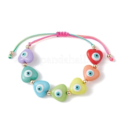 Cuore in resina con braccialetti di perline intrecciate malocchio&nbsp;BJEW-JB09461