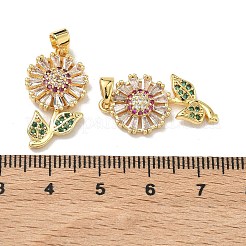 真鍮製マイクロパヴェキュービックジルコニアペンダント  花のチャーム  18KGP本金メッキ  23.5x13x4mm  穴：6x3mm&nbsp;KK-H265-10A-G