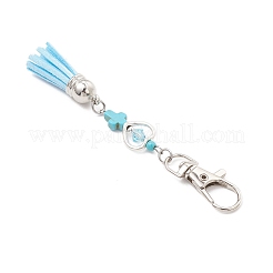 Décorations en faux suède avec pompon et pendentif en croix turquoise synthétique&nbsp;HJEW-JM03664-01