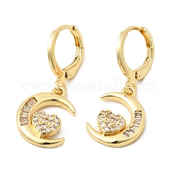 Серьги-кольца из латуни с микропаве и прозрачными кубическими циркониями в форме луны.&nbsp;EJEW-Z162-01G