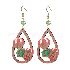 Рождественские деревянные серьги-подвески с принтом EJEW-JE06519
