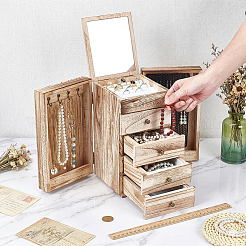 Boîte à bijoux en bois à un niveau avec tiroir et miroir pour bagues&nbsp;AJEW-WH0696-827