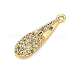 真鍮製マイクロパヴェキュービックジルコニアペンダント  ティアドロップチャーム  18KGP本金メッキ  25x7x4mm  穴：1.6mm&nbsp;KK-C254-08G