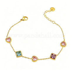Bracelets en acier inoxydable 304 sertis de zirconiums cubiques colorés en forme de losange et de cœur pour femmes&nbsp;WG7C819-01