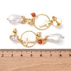 Серьги-гвоздики с подвесками в виде креста из латуни EJEW-R014-11G