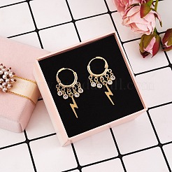 稲妻真鍮ダングルハギーフープピアス  女性用クリアキュービックジルコニアドロップシャンデリアピアス  ゴールドカラー  40mm  ピン：0.8mm&nbsp;EJEW-SW00001-01