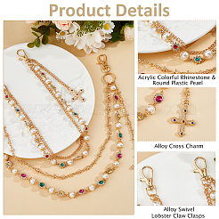 2 pièce 2 styles acrylique strass coloré et chaîne à maillons de perles rondes en plastique double couche alliage croix breloque jean chaînes&nbsp;AJEW-HS0001-26KCG