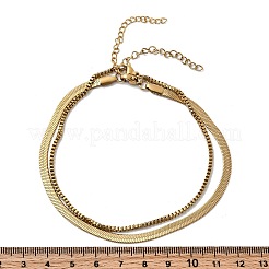 Двухслойные браслеты на ногу из нержавеющей стали 304 с плоской цепочкой-змейкой и коробчатой цепочкой для женщин&nbsp;AJEW-F069-02G