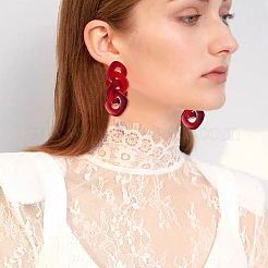 4 пара двухцветных акриловых сережек-гвоздиков с подвесками в виде конского глаза и стальными железными штифтами для женщин EJEW-AN0004-11