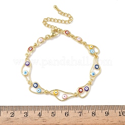 Латунные эмалевые плоские круглые звенья-цепочки с защитой от сглаза для женщин BJEW-G764-01G-02