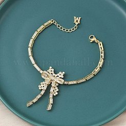 Браслеты-цепочки с бантом из латуни с микропаве из кубических цирконий для женщин BJEW-A279-01G