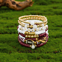 Ensemble de 8 bracelet extensible en pâte polymère (1 sachets) avec perles heishi et ccb en plastique&nbsp;BJEW-PA0001-12C