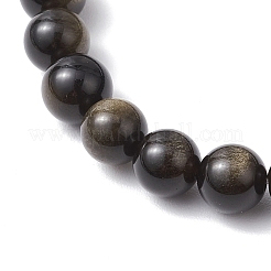 Браслеты из натурального золотистого обсидиана с круглыми бусинами для мужчин и женщин&nbsp;BJEW-JB11783-01